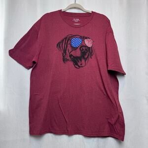 Americana Men Red knit short sleeve graphic tshirt Dog with sun glasses size XL